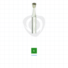 Load image into Gallery viewer, ZDR805/016C high-strength ceramic adjustment inverted cone diamond — coarse grit, green/white stripe shown; 1.6 mm head, pack of 5 burs on the DentPS engineering grid
